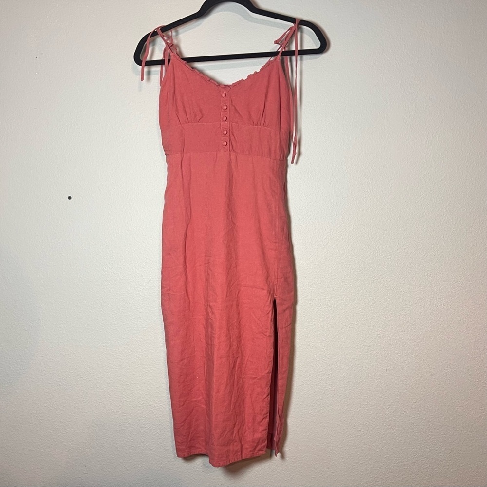 Abercrombie & Fitch Midi Tie Strap Dress Size ST Small Tall Pink Linen Blend